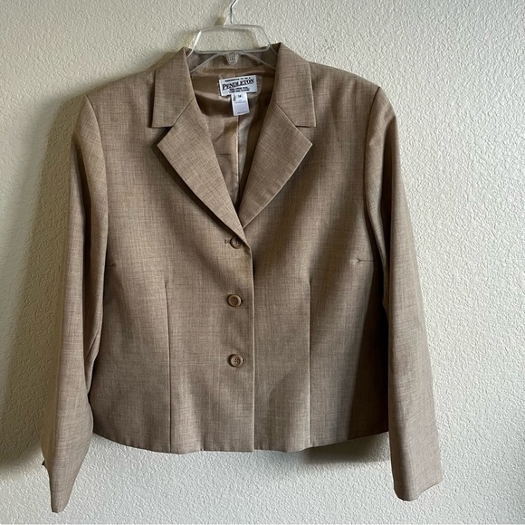 Pendleton Vintage Virgin‎ Wool Crop Jacket Shoulder Pads Tan Short Career Medium - Picture 1 of 9